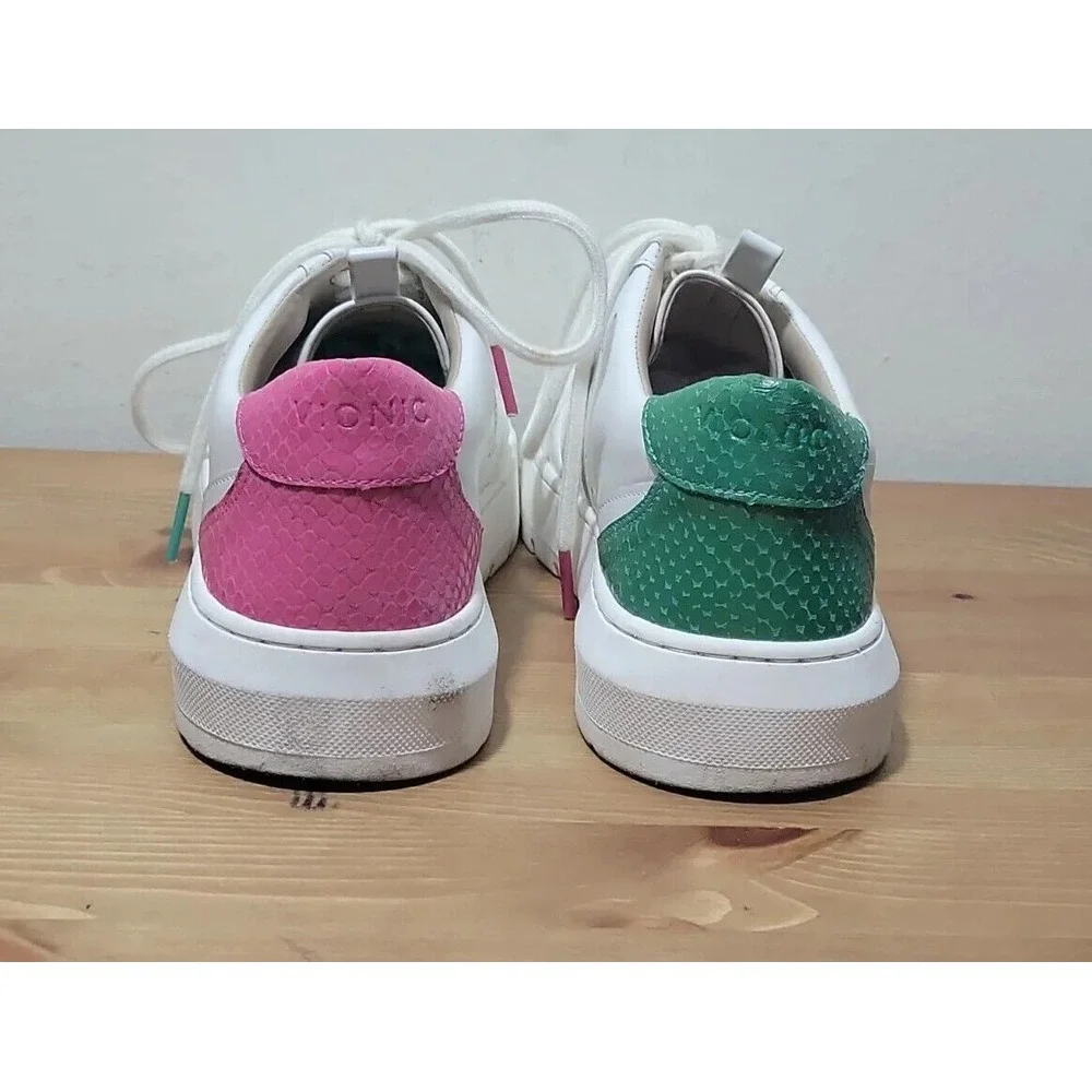 Vionic Womens‎ Simasa Leather Lizard White Pink Green Fashion Sneaker Size 7